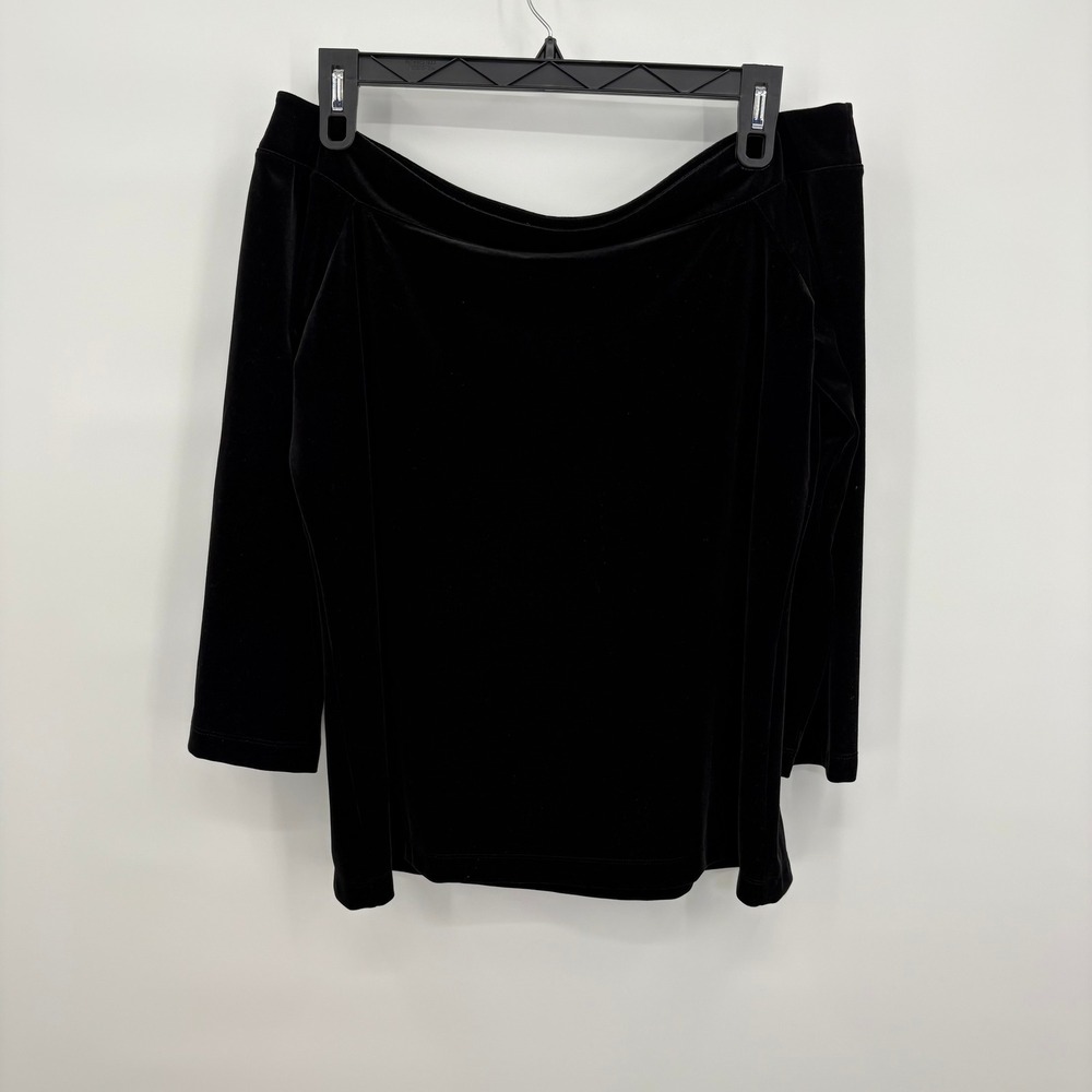 Ann Taylor Factory Black Velvet Off the Shoulder 3/4 Sleeve Top XXL‎ Blouse